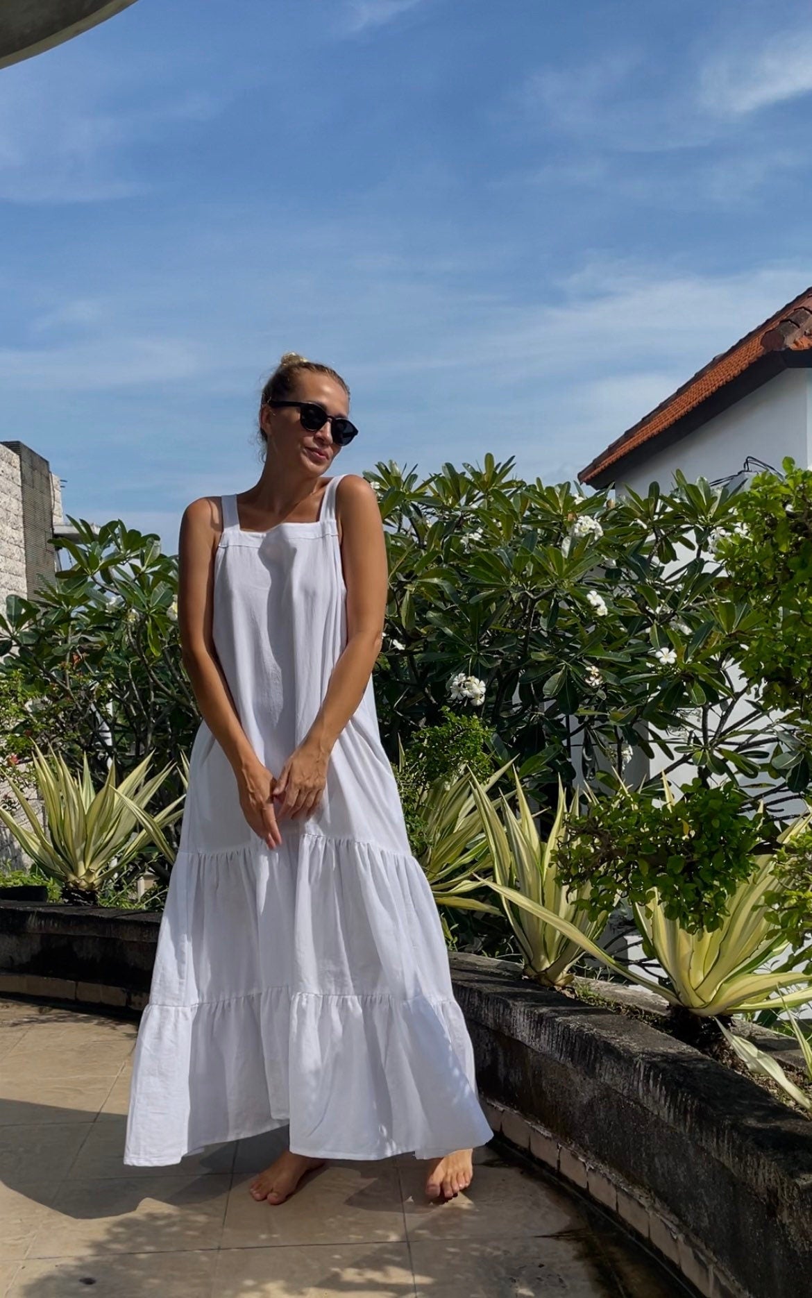 Linen loose white summer feminine LUNA dress / comfort women vacation summer long oversize dress