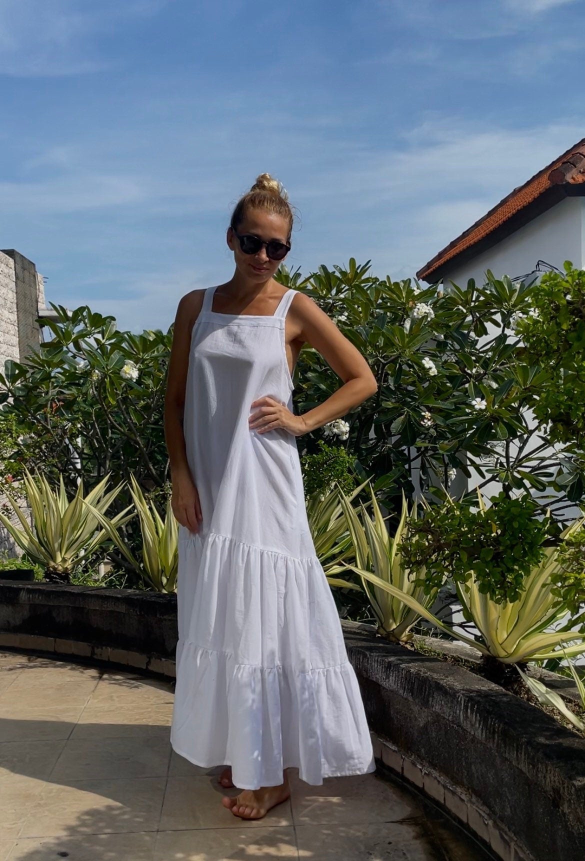 Linen loose white summer feminine LUNA dress / comfort women vacation summer long oversize dress | maxi flowy designer dress