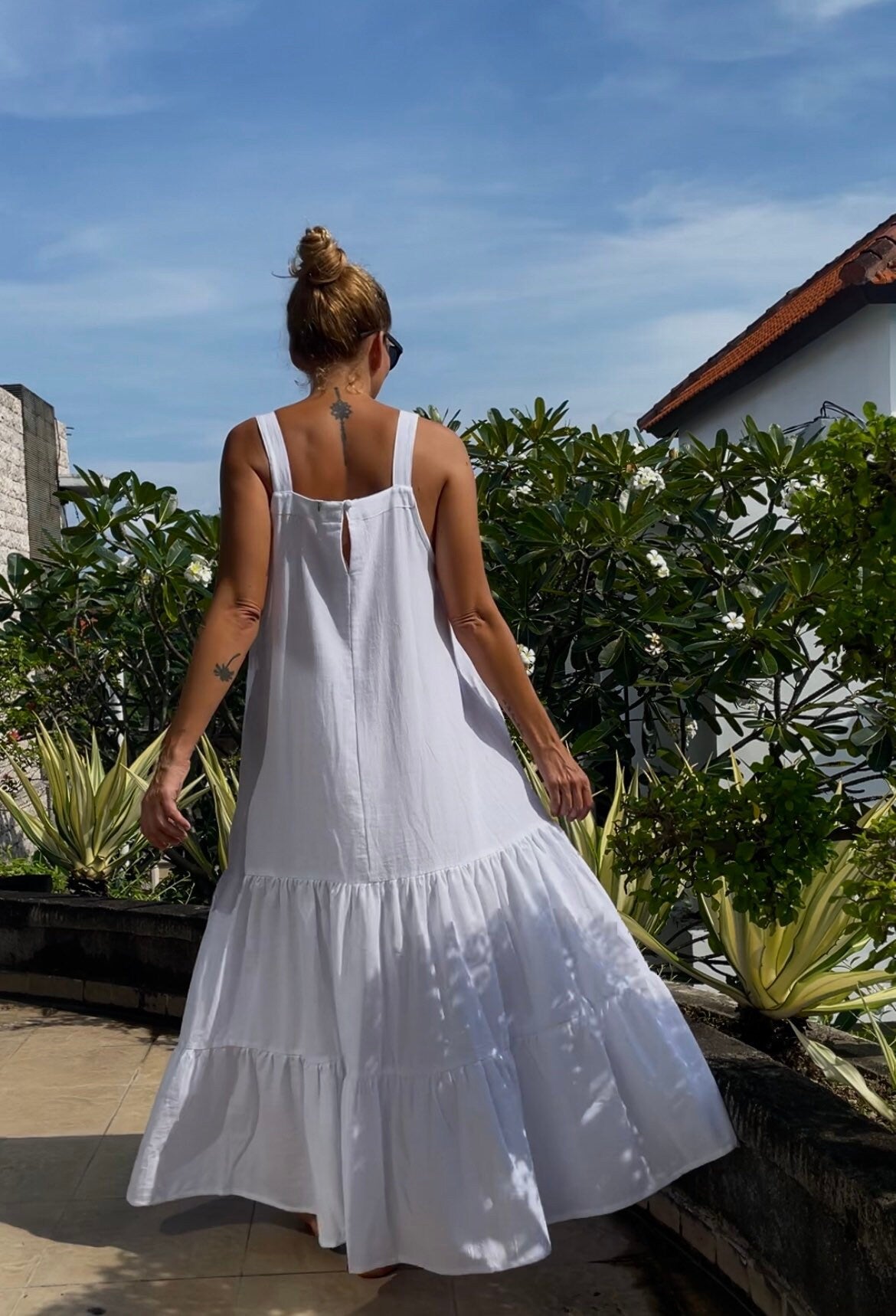 Linen loose white summer feminine LUNA dress / comfort women vacation summer long oversize dress | maxi flowy designer dress