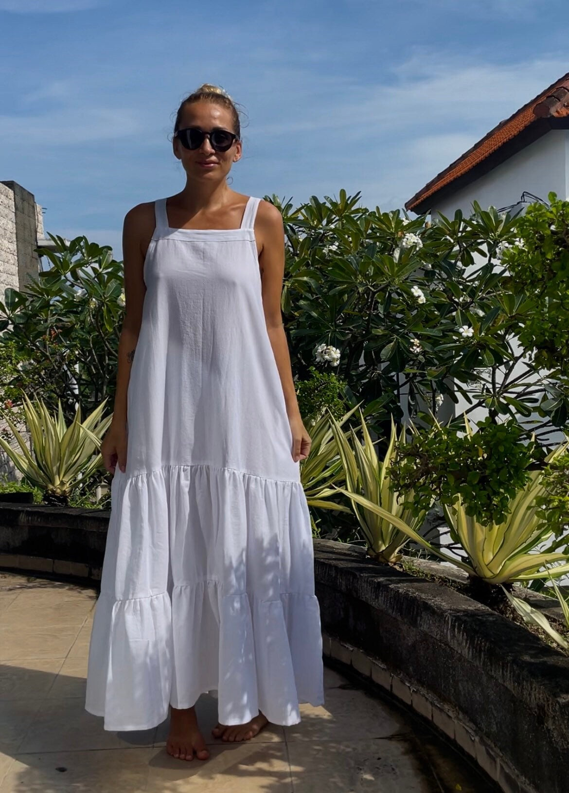 Linen loose white summer feminine LUNA dress / comfort women vacation summer long oversize dress | maxi flowy designer dress