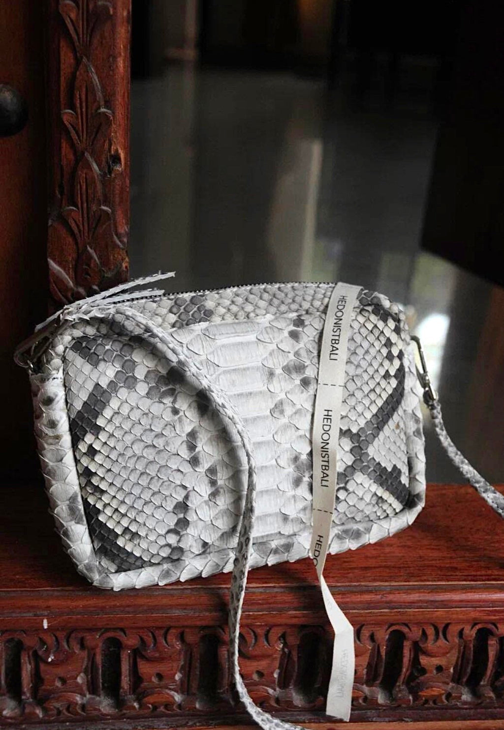 Smalll woman genuine python skin elegant grey snake print clutch — Red