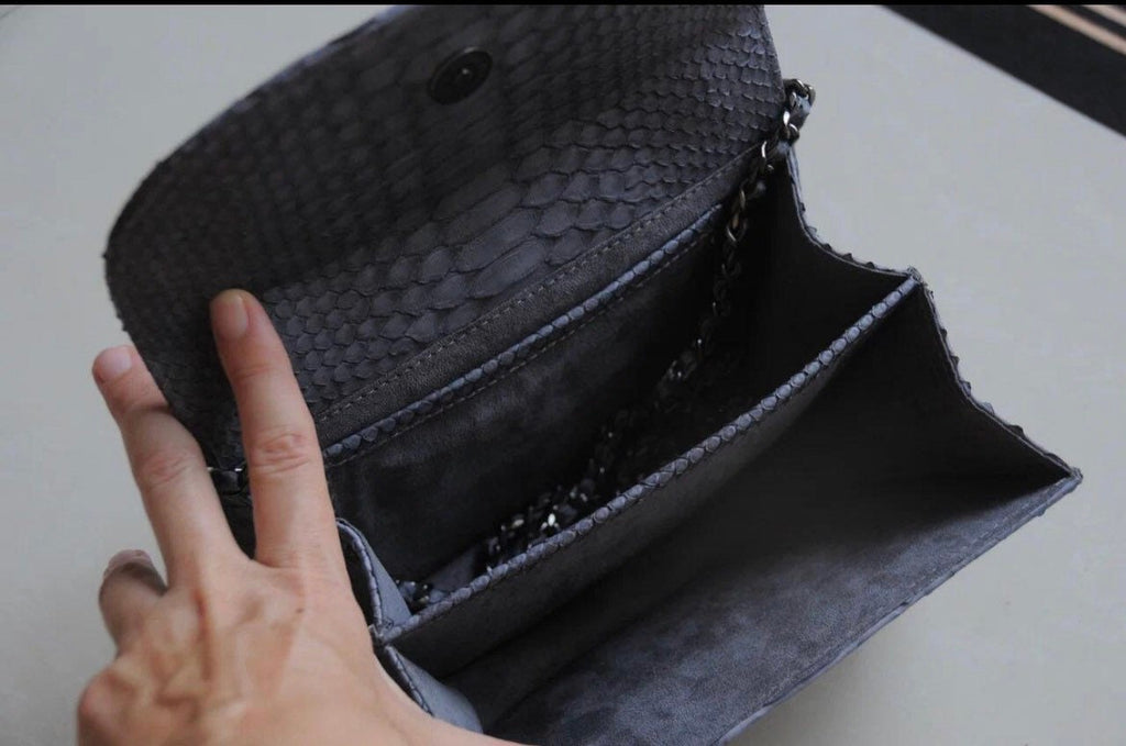 Genuine Python Skin Top Handle Gray Crossbody Bag — Grey