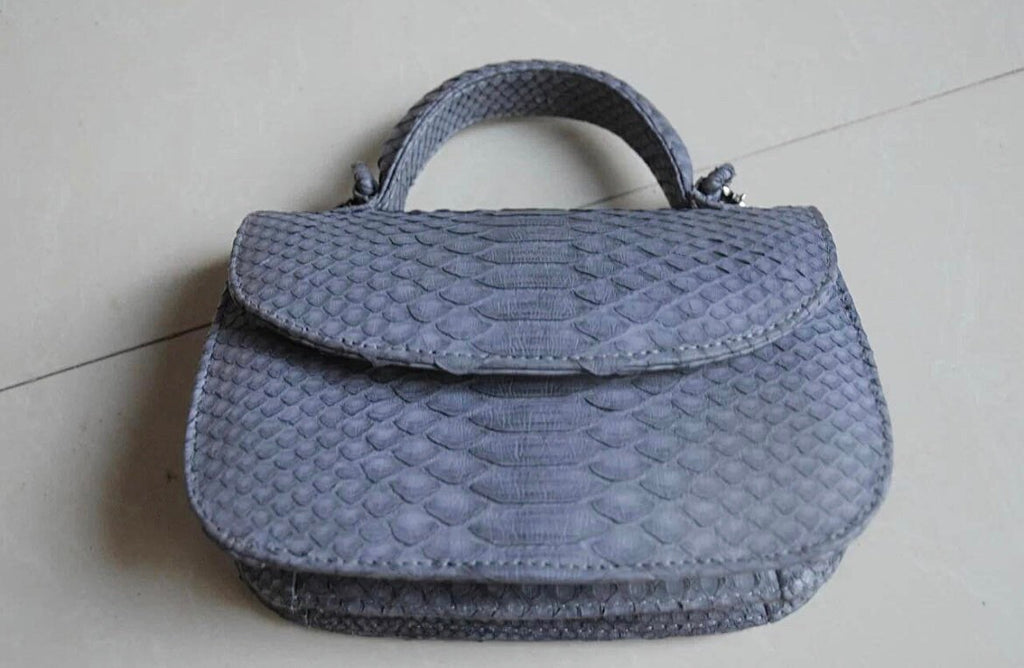 Genuine Python Skin Top Handle Gray Crossbody Bag — Grey
