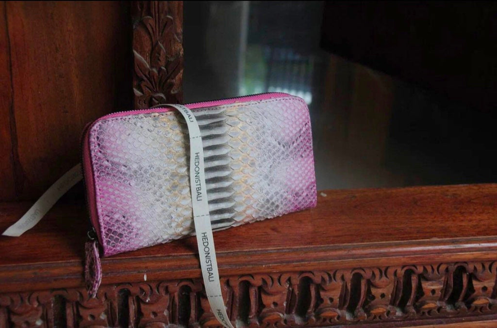 Genuine Python Skin Wallet — Light Pink