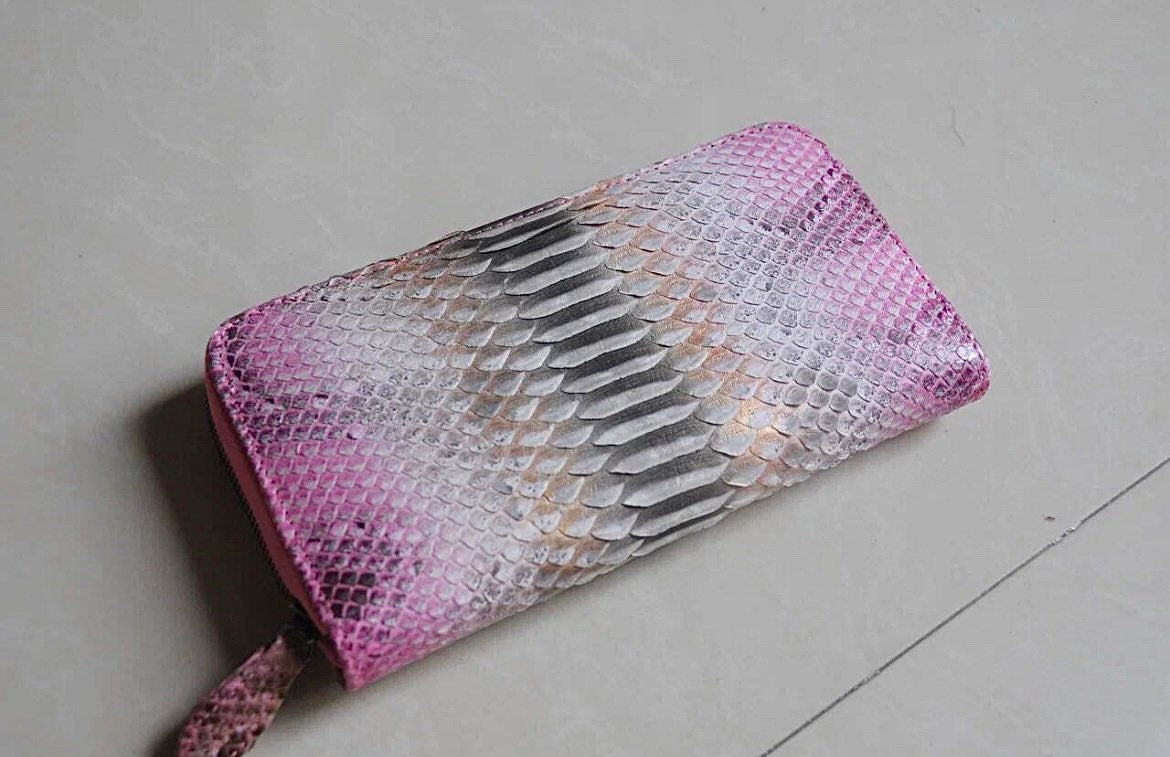 Genuine Python Skin Wallet — Light Pink