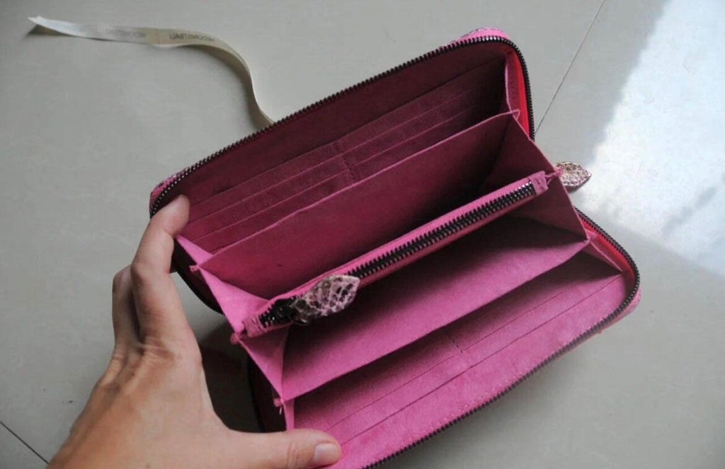 Genuine Python Skin Wallet — Light Pink