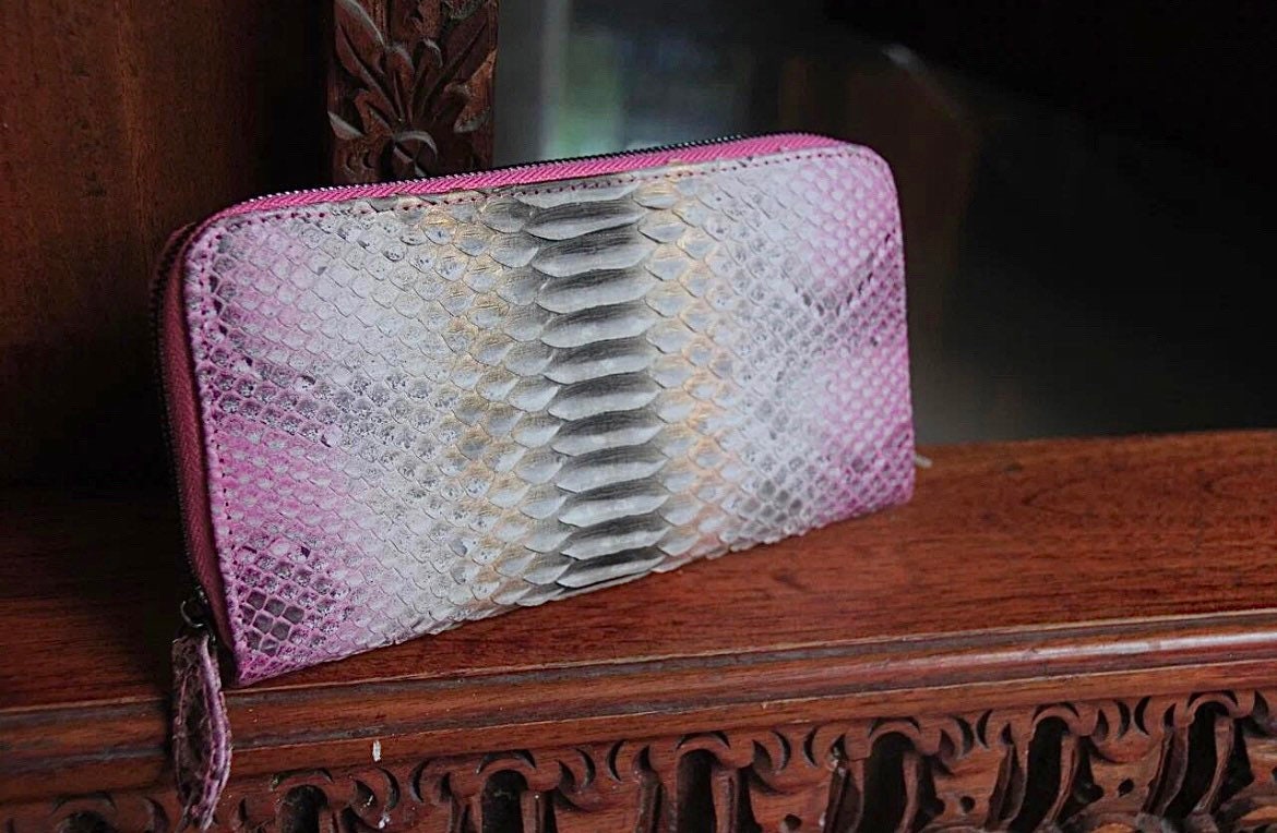Genuine Python Skin Wallet — Light Pink