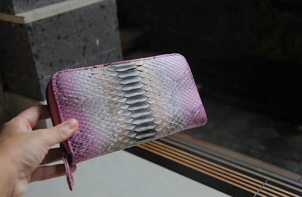 Genuine Python Skin Wallet — Light Pink