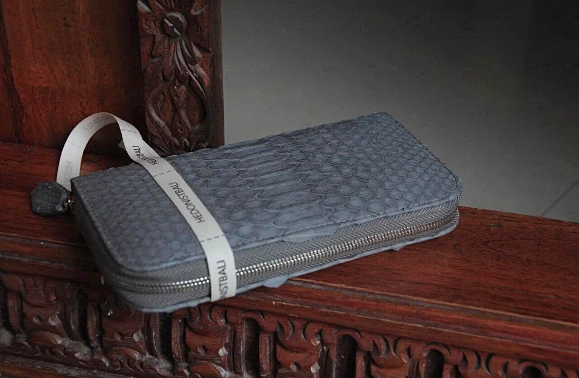 Genuine Python Skin Wallet — Grey