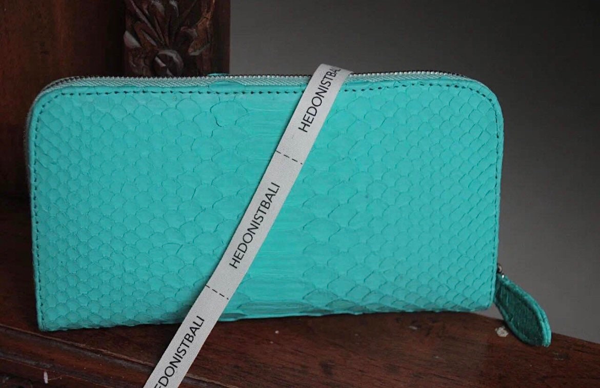 Turquoise Genuine Python Unisex Wallet — Blue