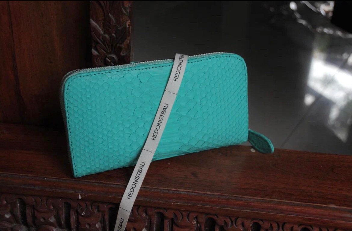 Turquoise Genuine Python Unisex Wallet — Blue