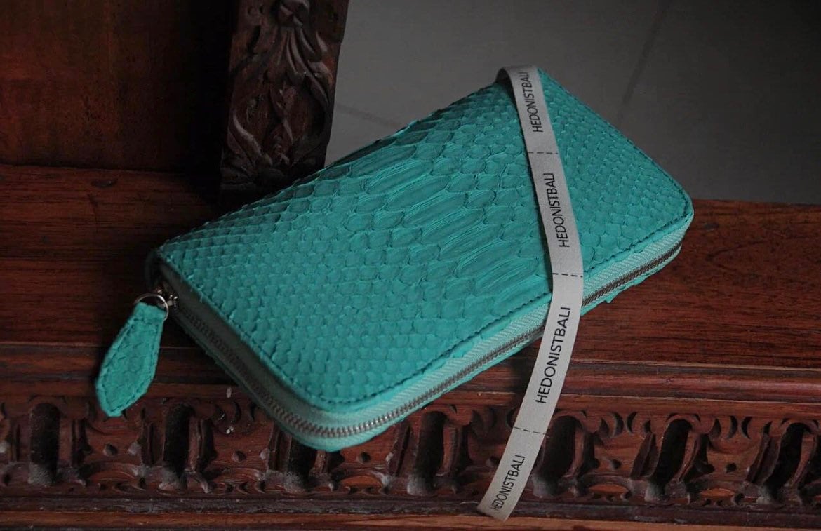 Turquoise Genuine Python Unisex Wallet — Blue