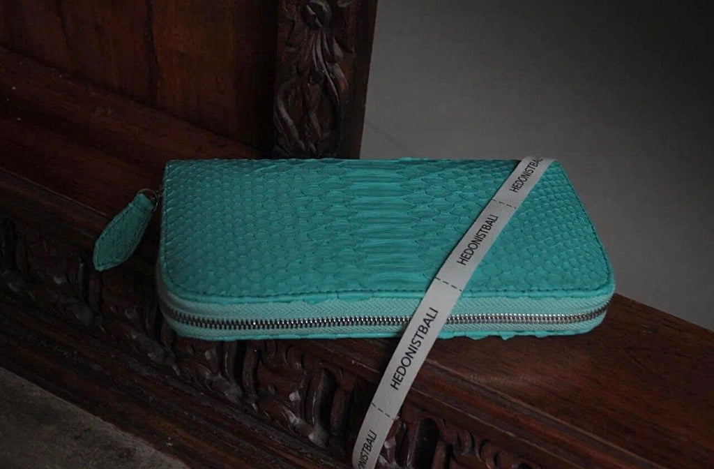 Turquoise Genuine Python Unisex Wallet — Blue