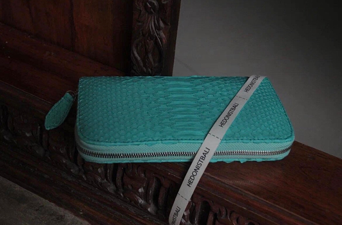 Turquoise Genuine Python Unisex Wallet — Blue