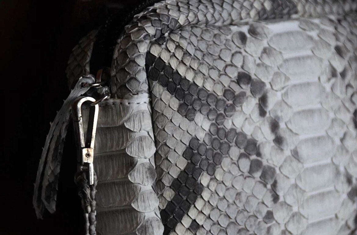 Genuine Python Skin Envelope Clutch — Grey