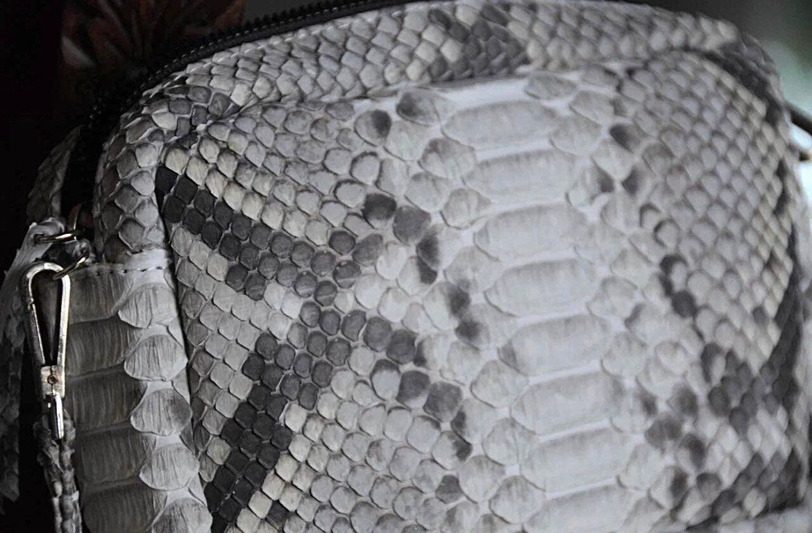 Smalll woman genuine python skin elegant grey snake print clutch — Red
