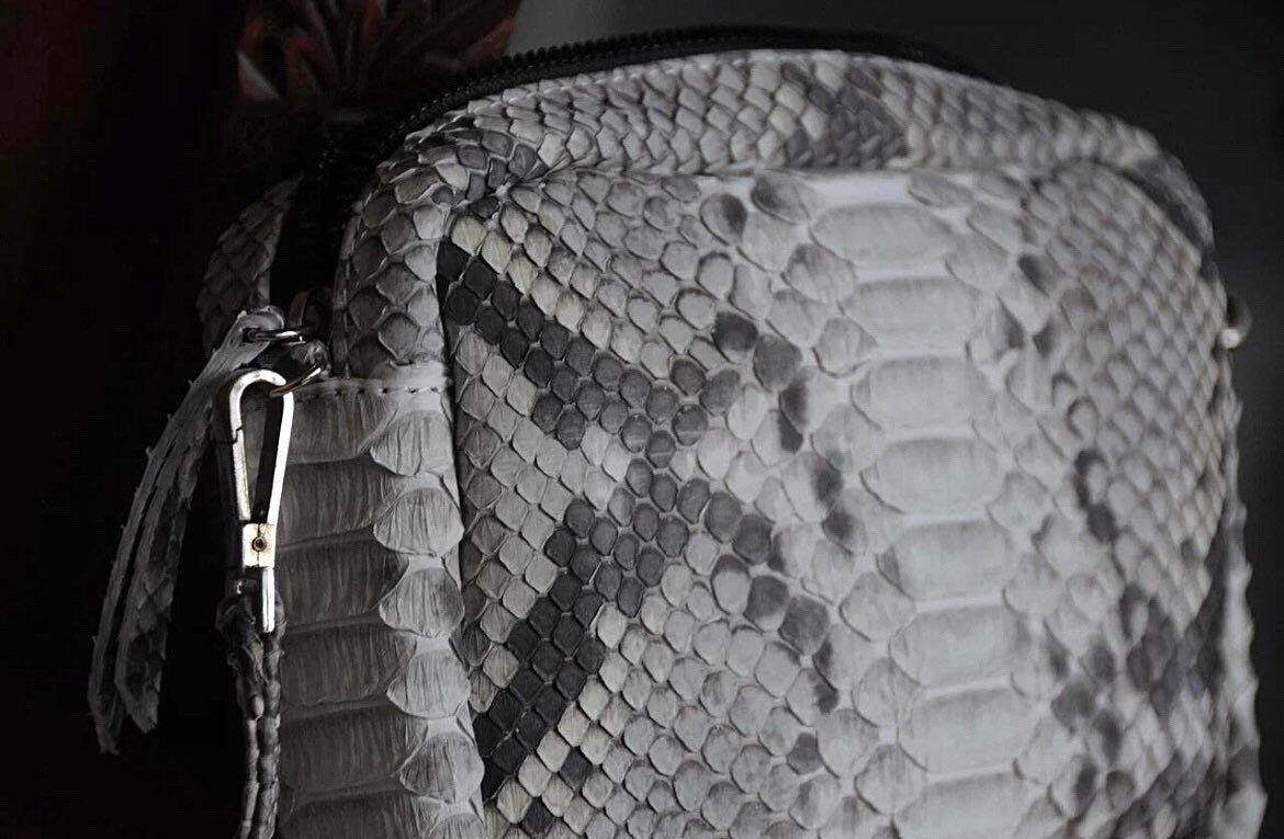 Genuine Python Skin Envelope Clutch — Grey