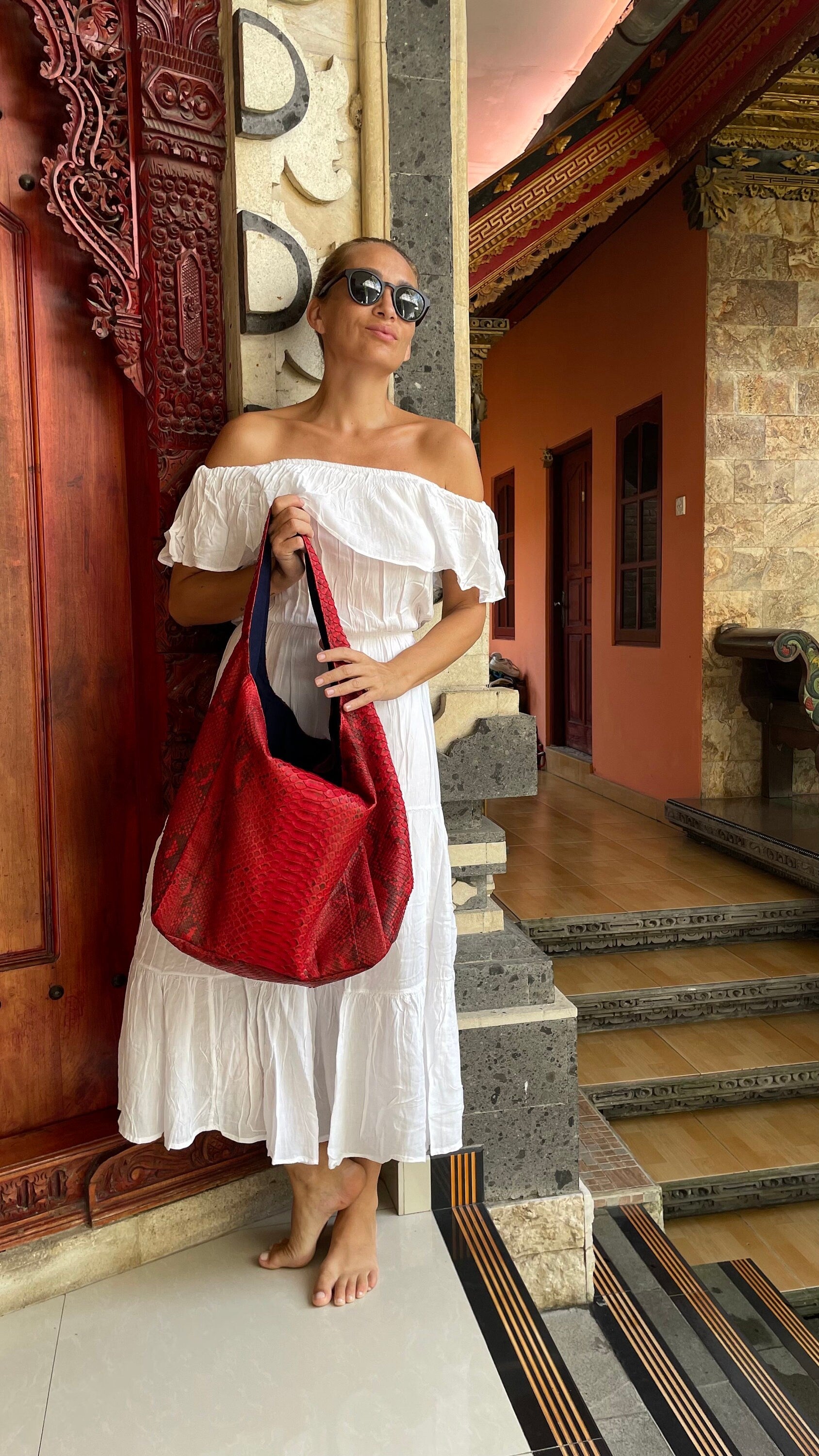 Big Soft Hobo Classy Sport Woman Bag | Purse Genuine Python Skin | Red Riva  Elegant Leather Designer Soft Bag Snake | exotic leather purse