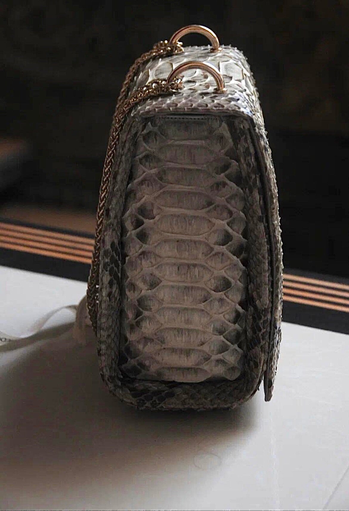 Genuine python skin classy crossbody bag / elegant classy snake print bag / designer gray purse / handbag with chain / classy shoulder bag — Red