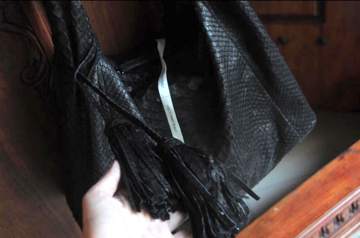 Big Soft Hobo Classy Sport Woman Bag | Purse Genuine Python Skin | Python Skin Products | Black Big Elegant Leather Designer Soft Bag Snake
