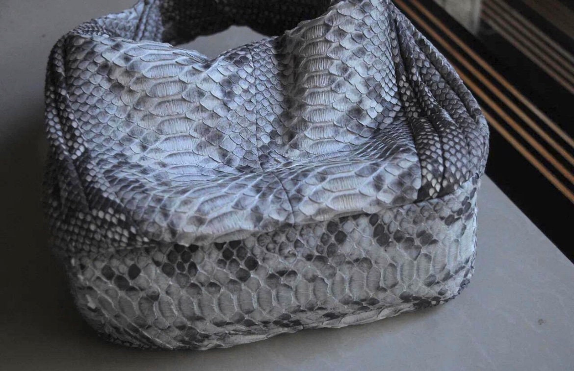 Medium Soft Hobo Python Skin Stitched Bag — Gray