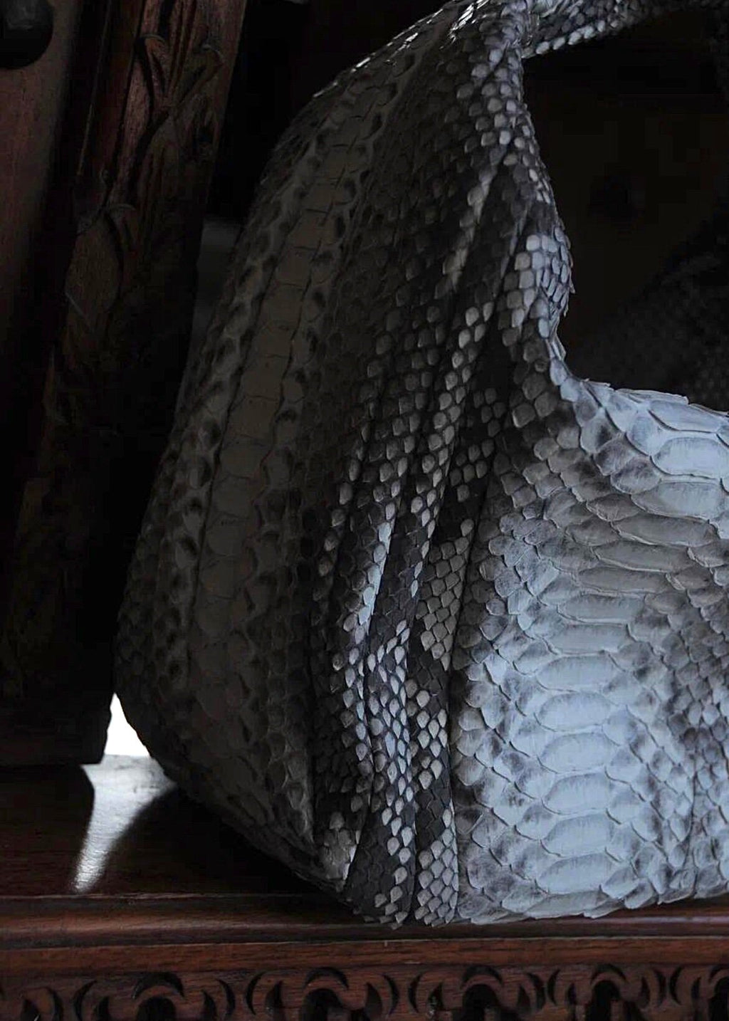 Medium Soft Hobo Python Skin Stitched Bag — Gray