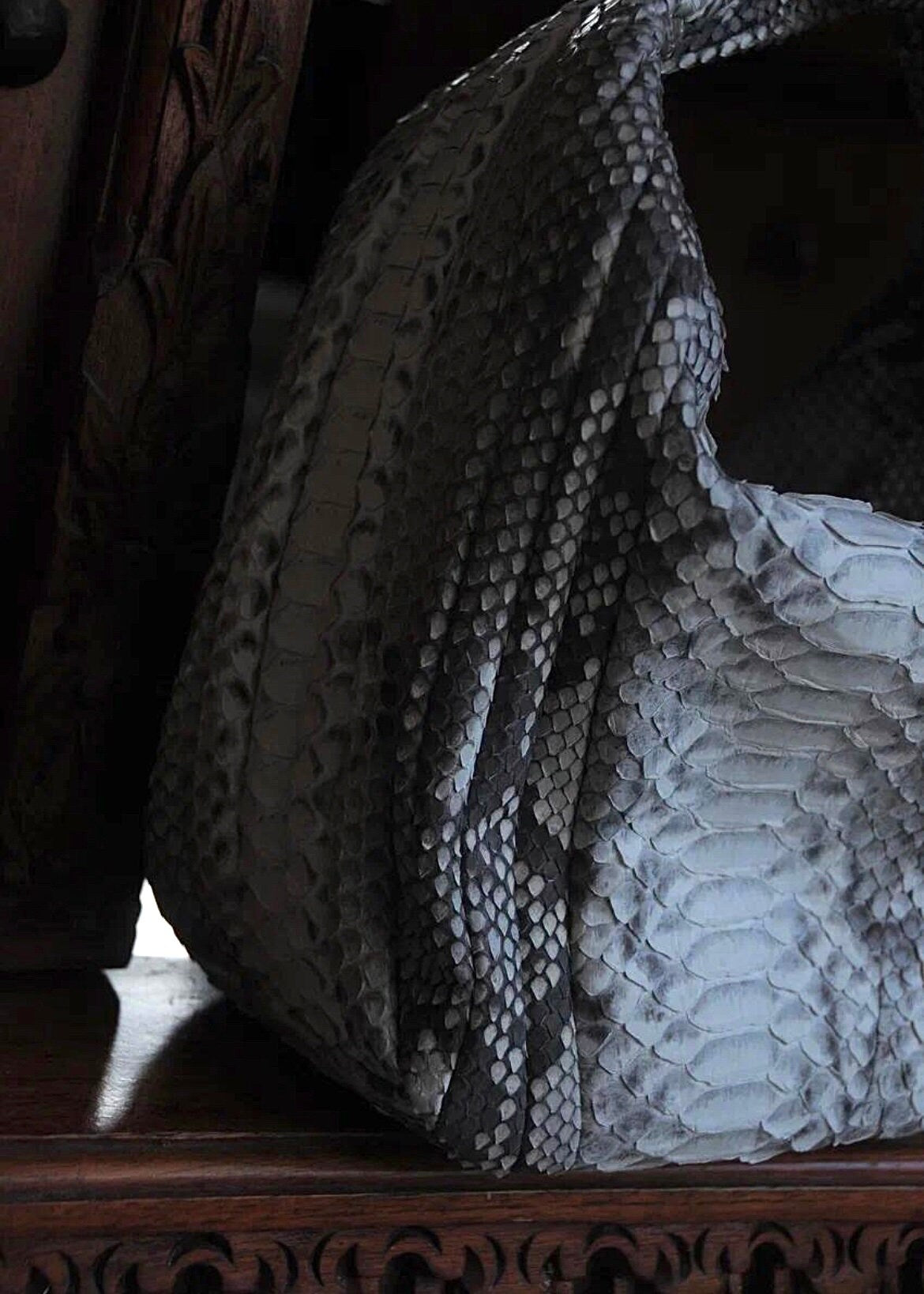Medium Soft Hobo Python Skin Stitched Bag — Gray