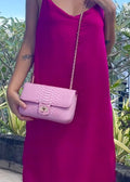 Genuine Python Skin Chain Crossbody Bag — Baby Pink