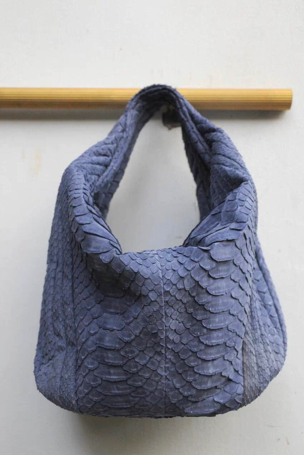 Medium Soft Hobo Python Skin Stitched Bag — Light Blue