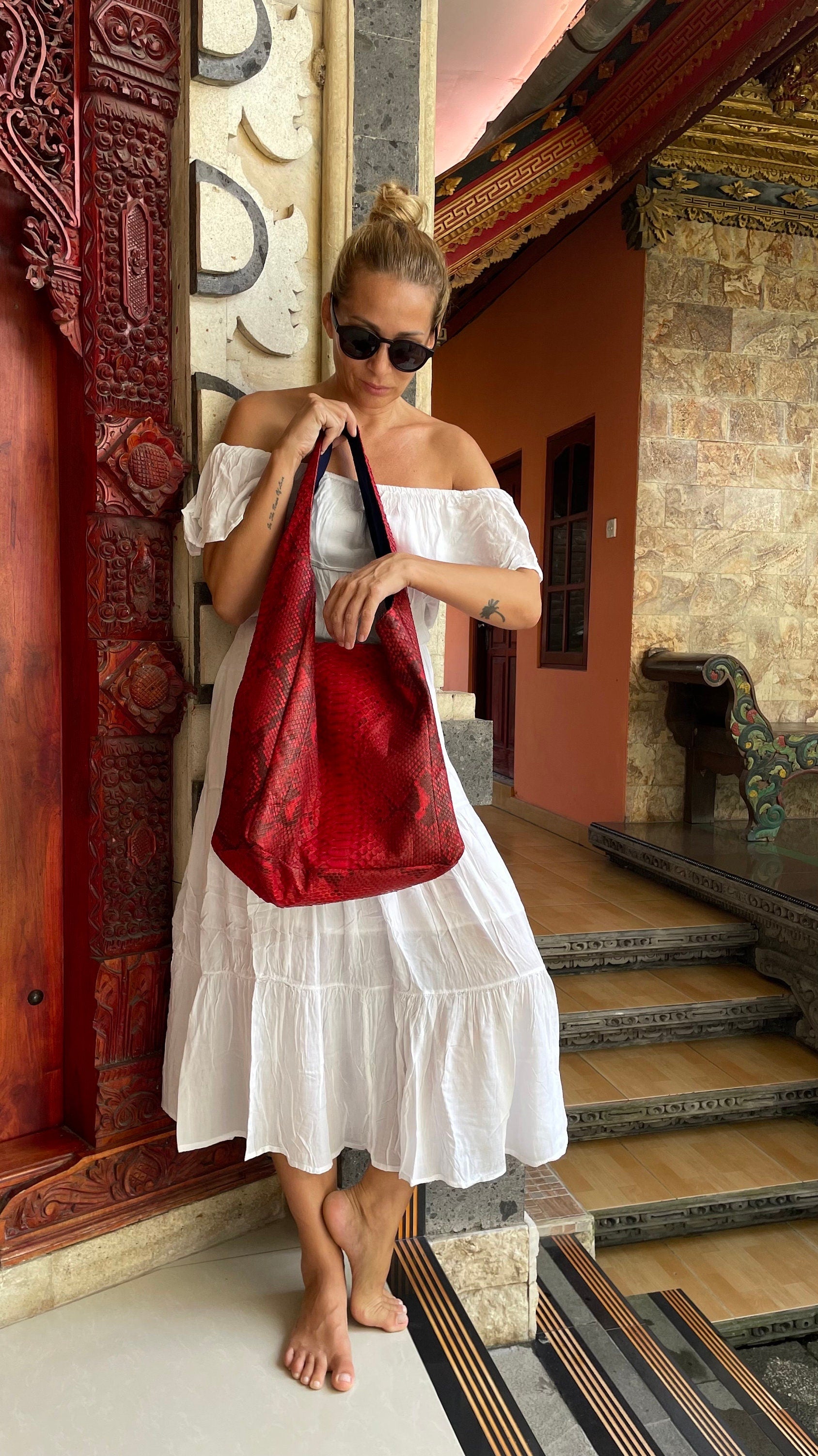 Big Soft Hobo Classy Sport Woman Bag | Purse Genuine Python Skin | Red Riva  Elegant Leather Designer Soft Bag Snake | exotic leather purse