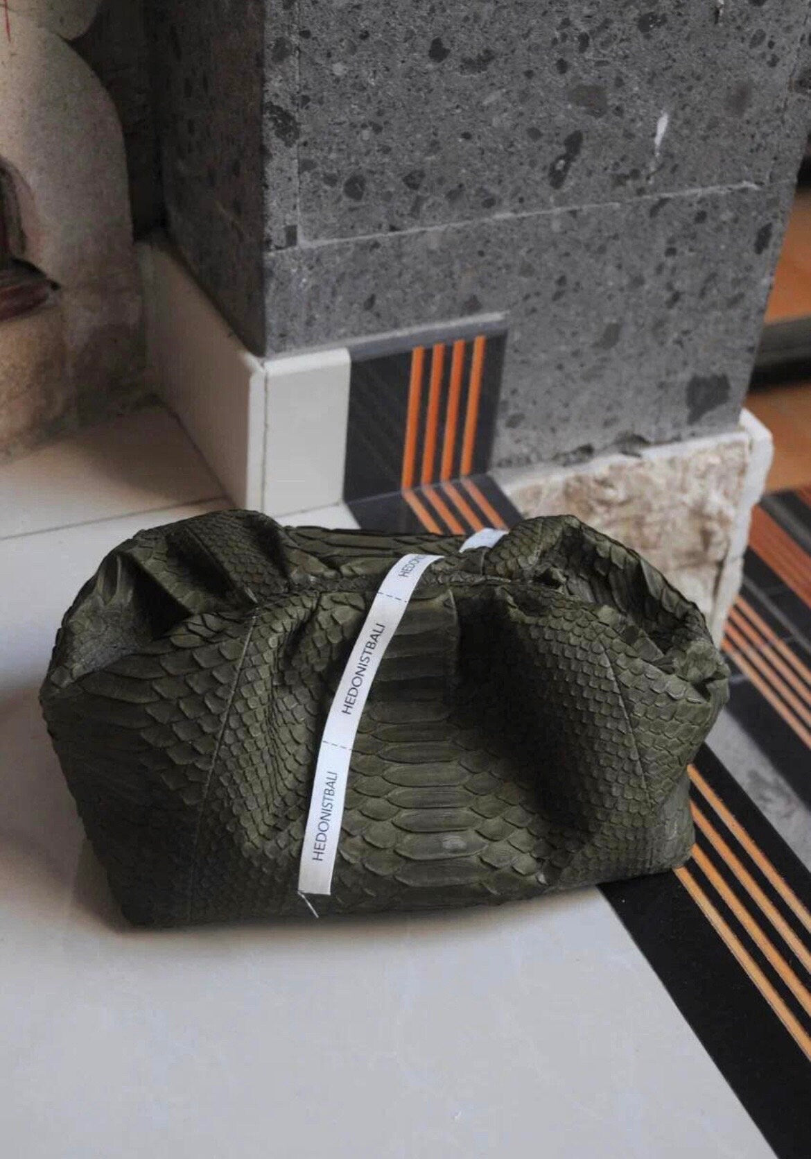 Genuine Python Skin Pouch Bag — Khaki Green