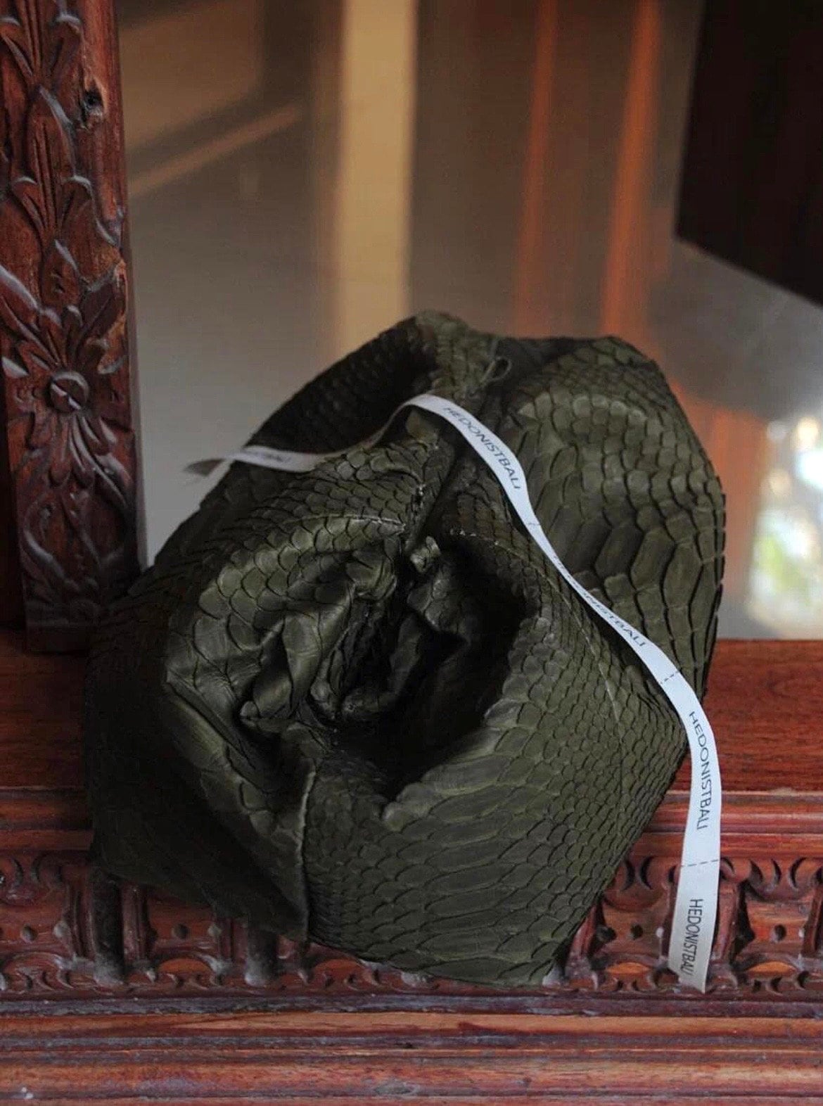 Genuine Python Skin Pouch Bag — Khaki Green