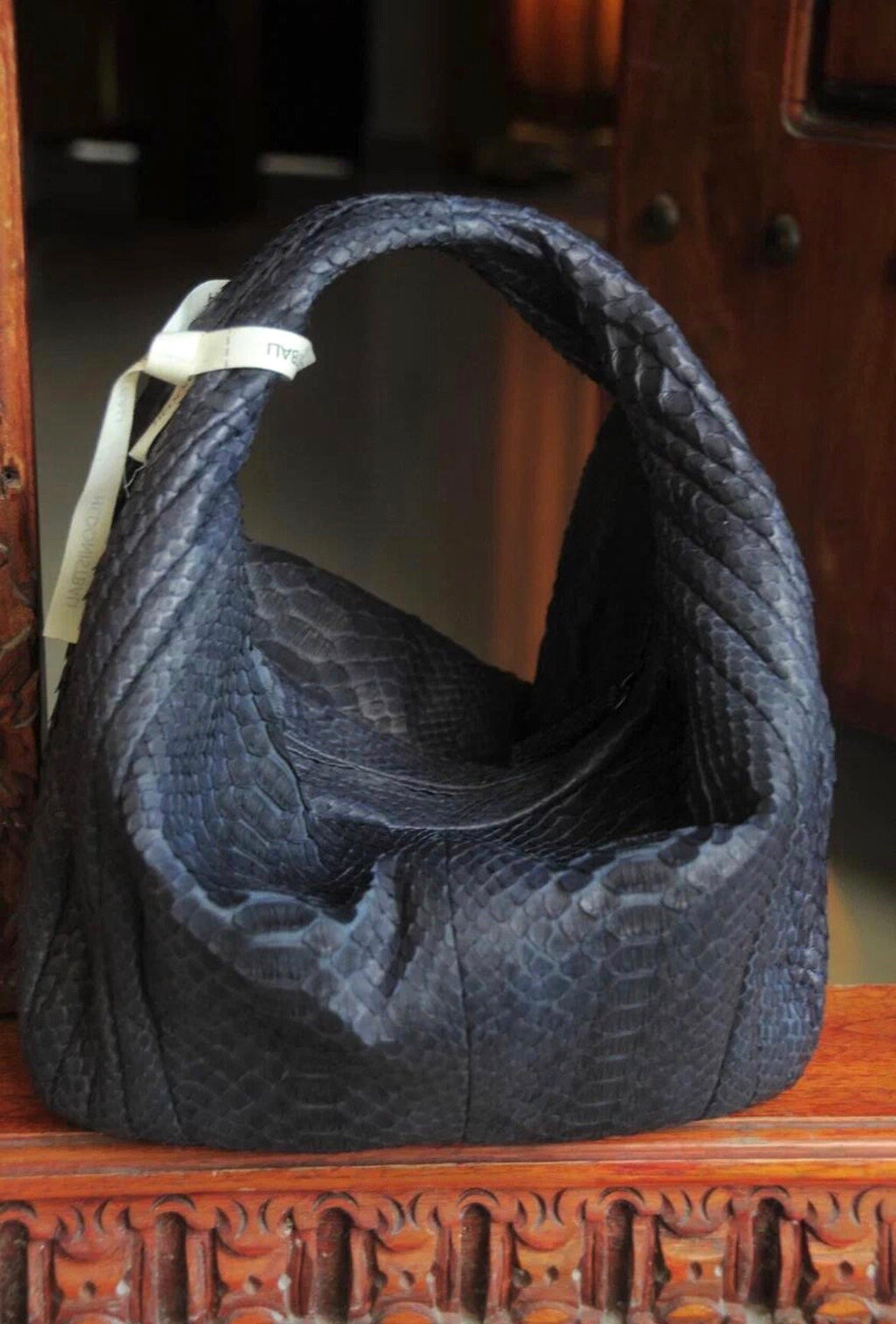 Medium Soft Hobo Python Skin Stitched Bag — Blue