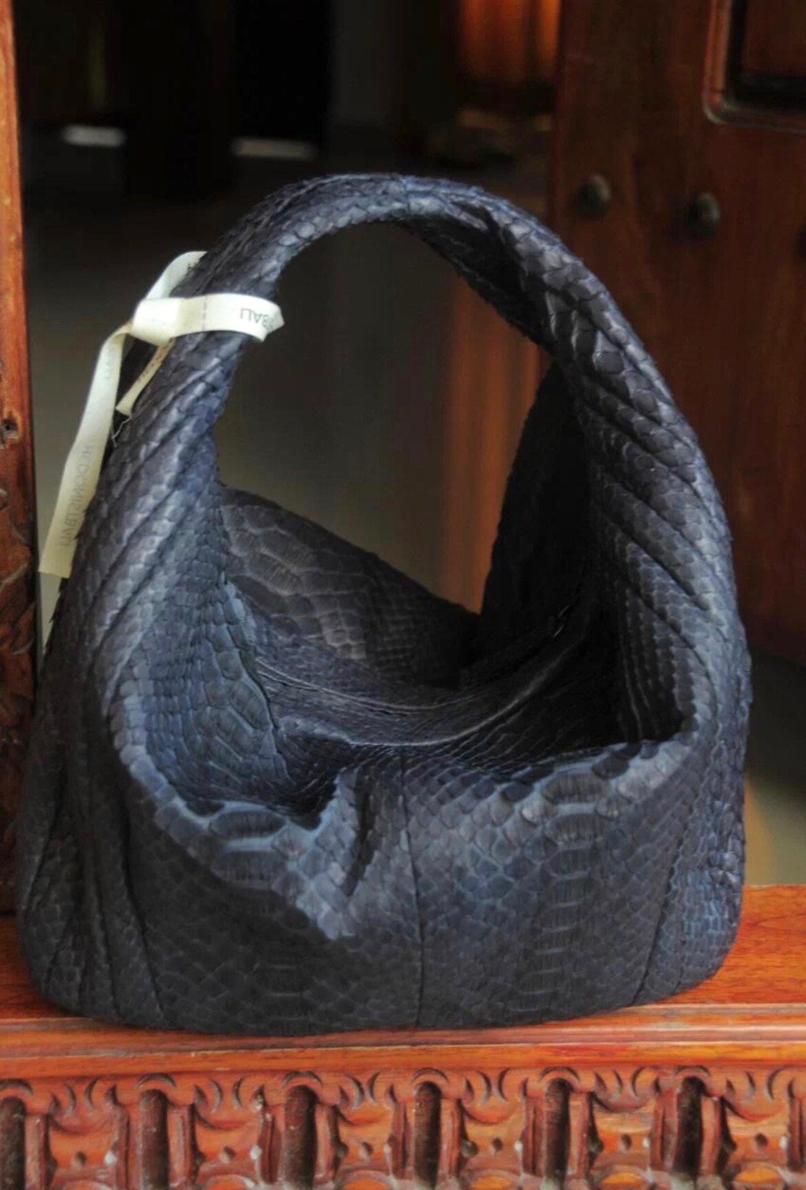Medium Soft Hobo Python Skin Stitched Bag — Blue