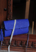 Genuine Python Skin Flat Clutch with Chain — Teal