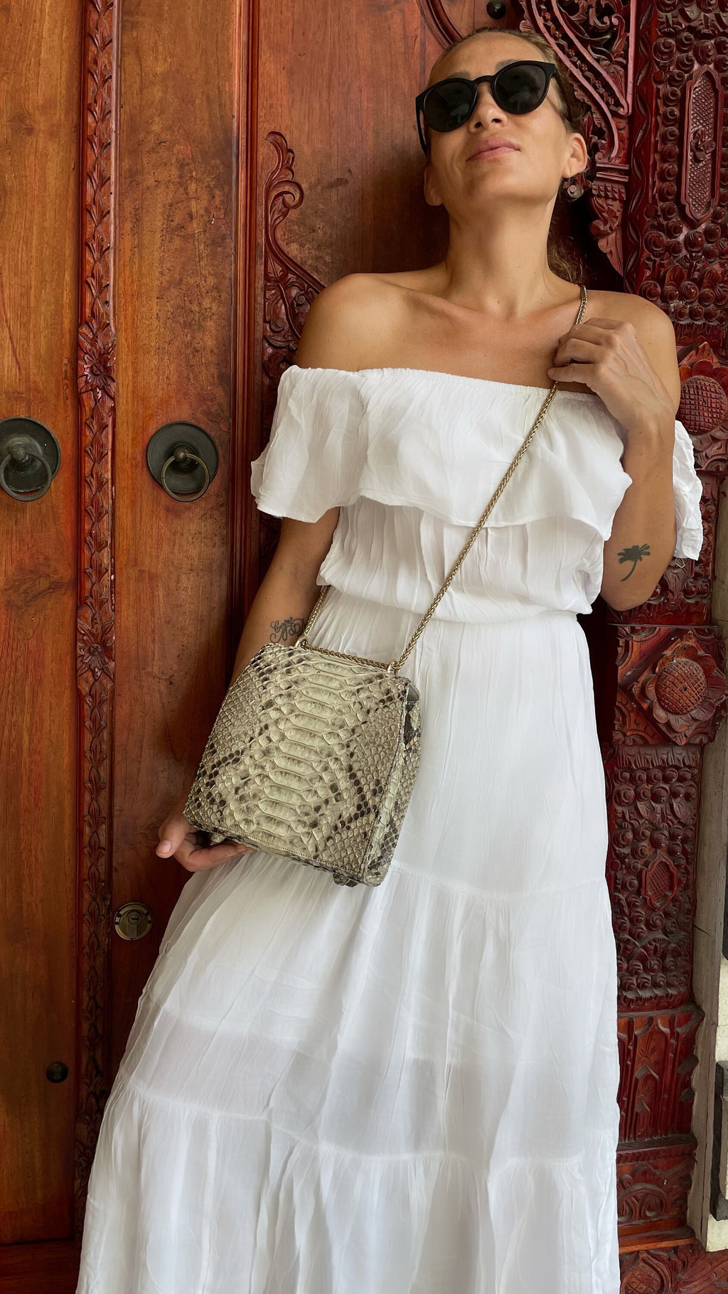 Genuine python skin classy crossbody bag / elegant classy snake print bag / designer gray purse / handbag with chain / classy shoulder bag — Red