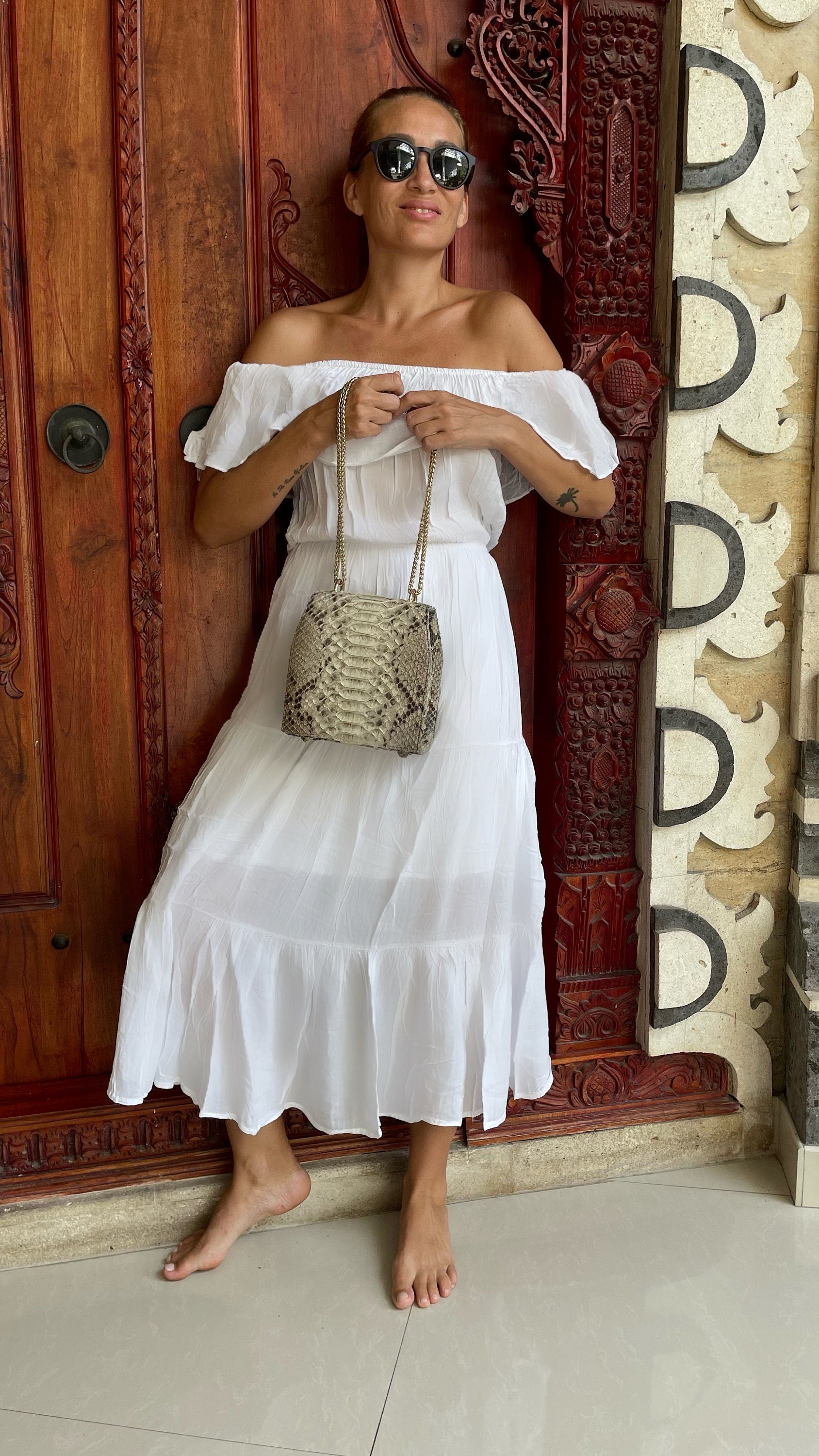 Genuine python skin classy crossbody bag / elegant classy snake print bag / designer gray purse / handbag with chain / classy shoulder bag — Red