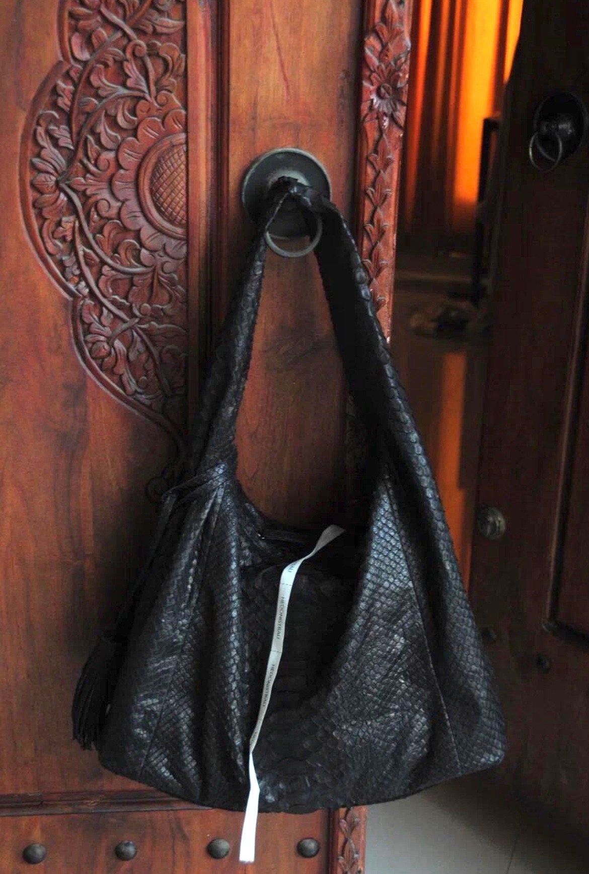 Big Soft Hobo Classy Sport Woman Bag | Purse Genuine Python Skin | Python Skin Products | Black Big Elegant Leather Designer Soft Bag Snake