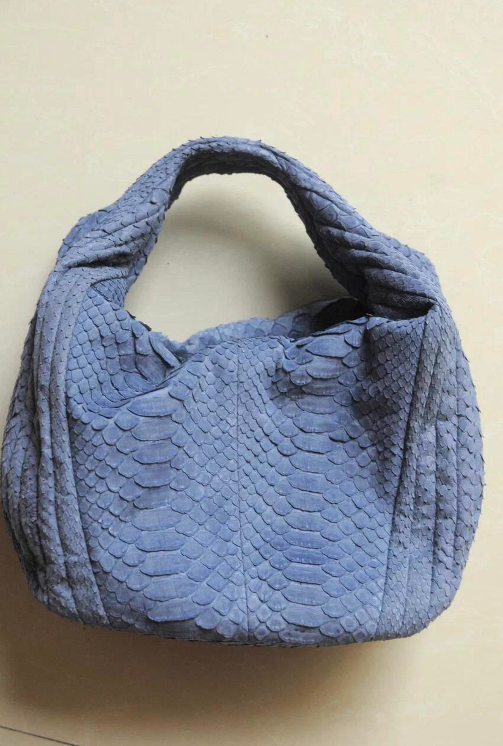 Medium Soft Hobo Python Skin Stitched Bag — Light Blue