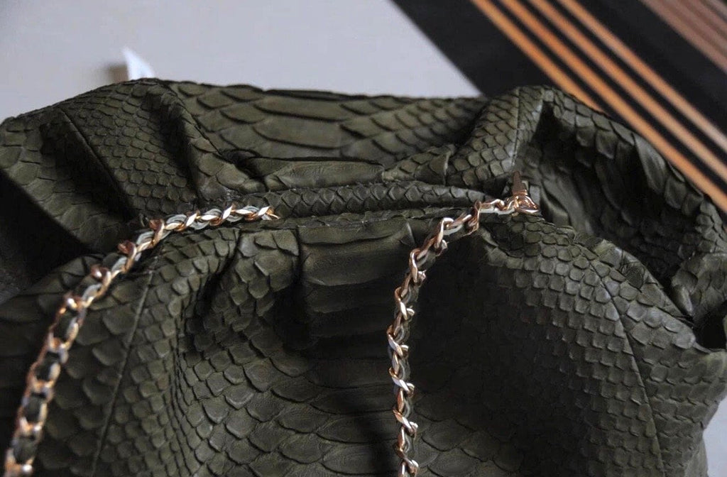 Genuine Python Skin Pouch Bag — Khaki Green