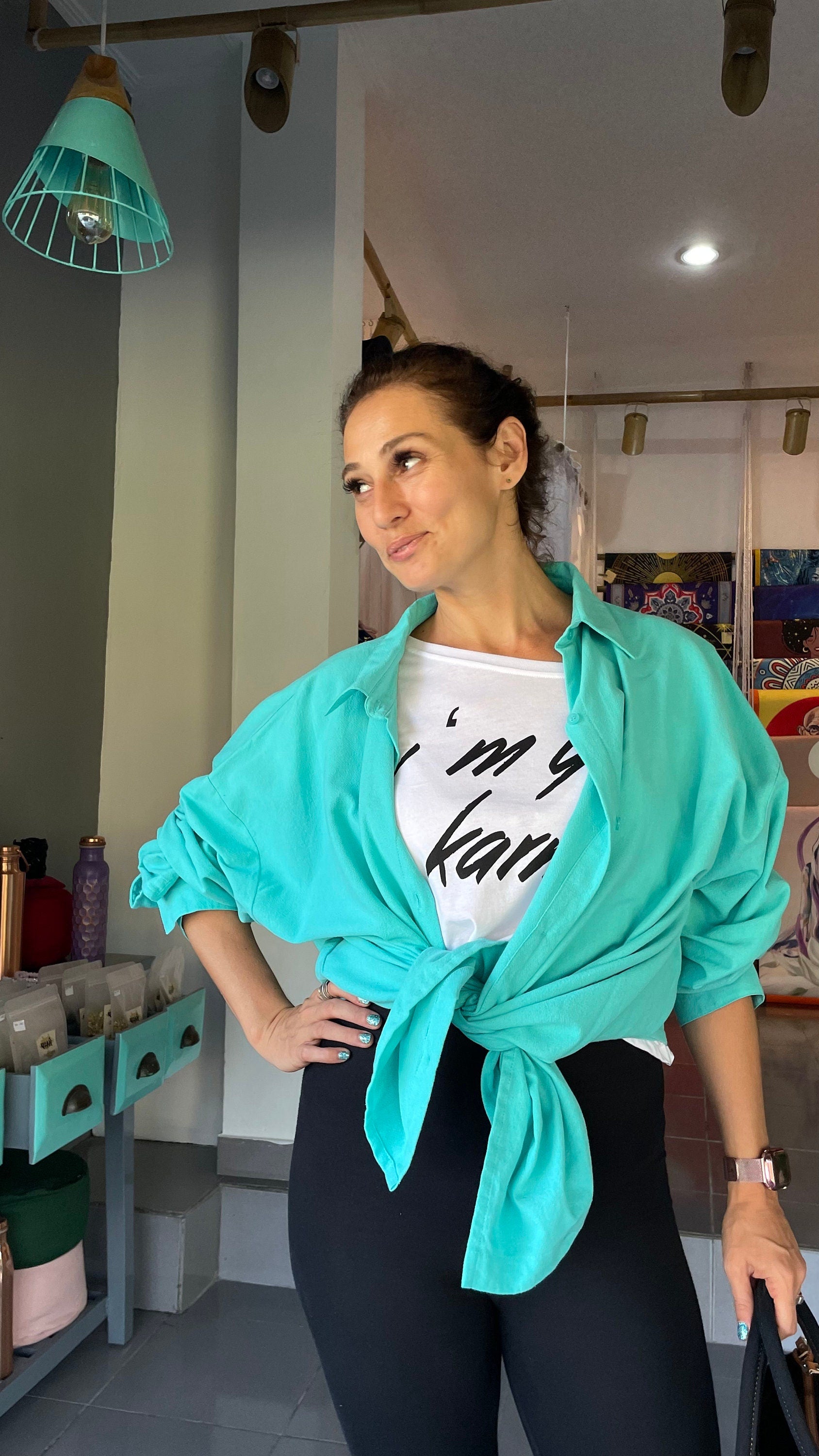 Oversized Linen Shirt MALDI — Turquoise