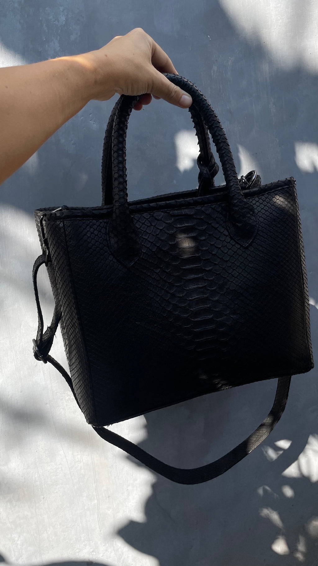 Genuine Python Skin Big Bag — Black