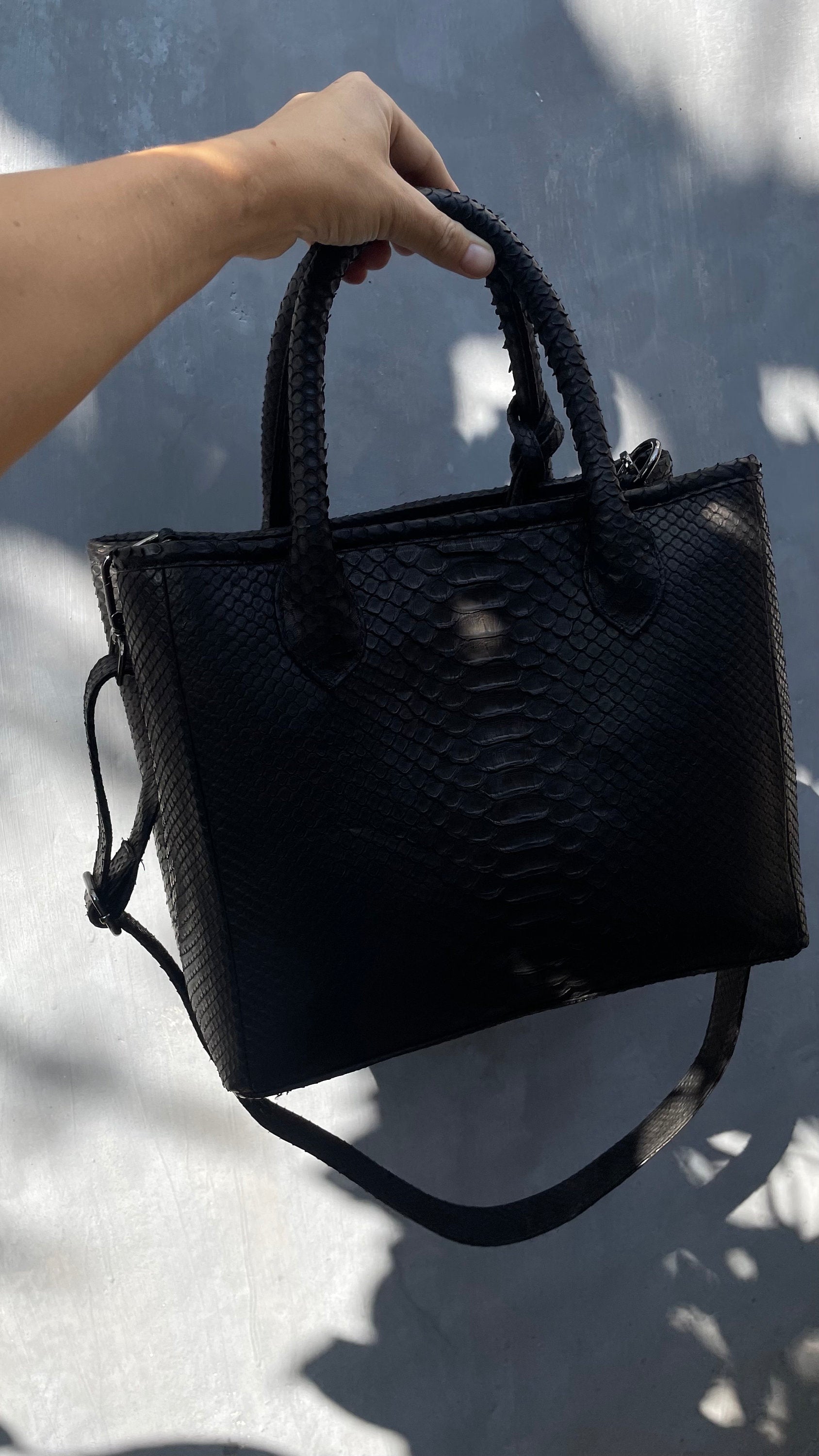 Genuine Python Skin Big Bag — Black