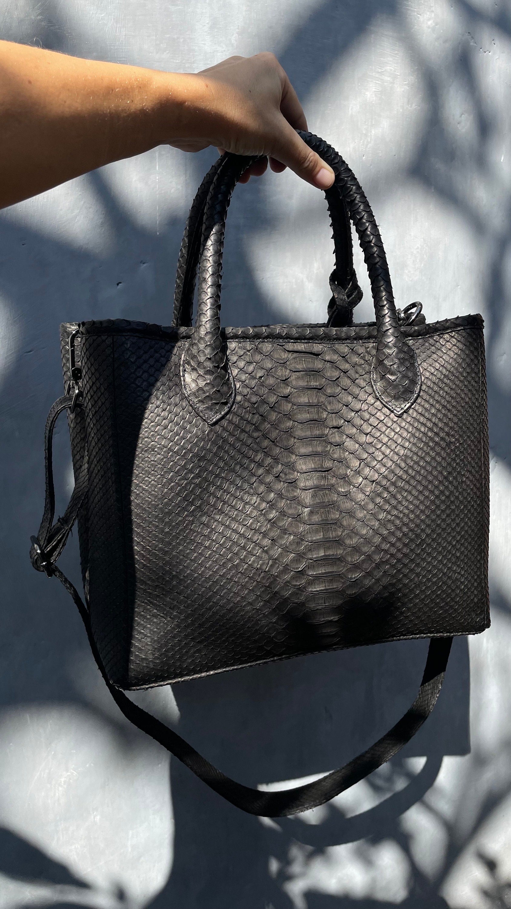 Genuine Python Skin Big Bag — Black