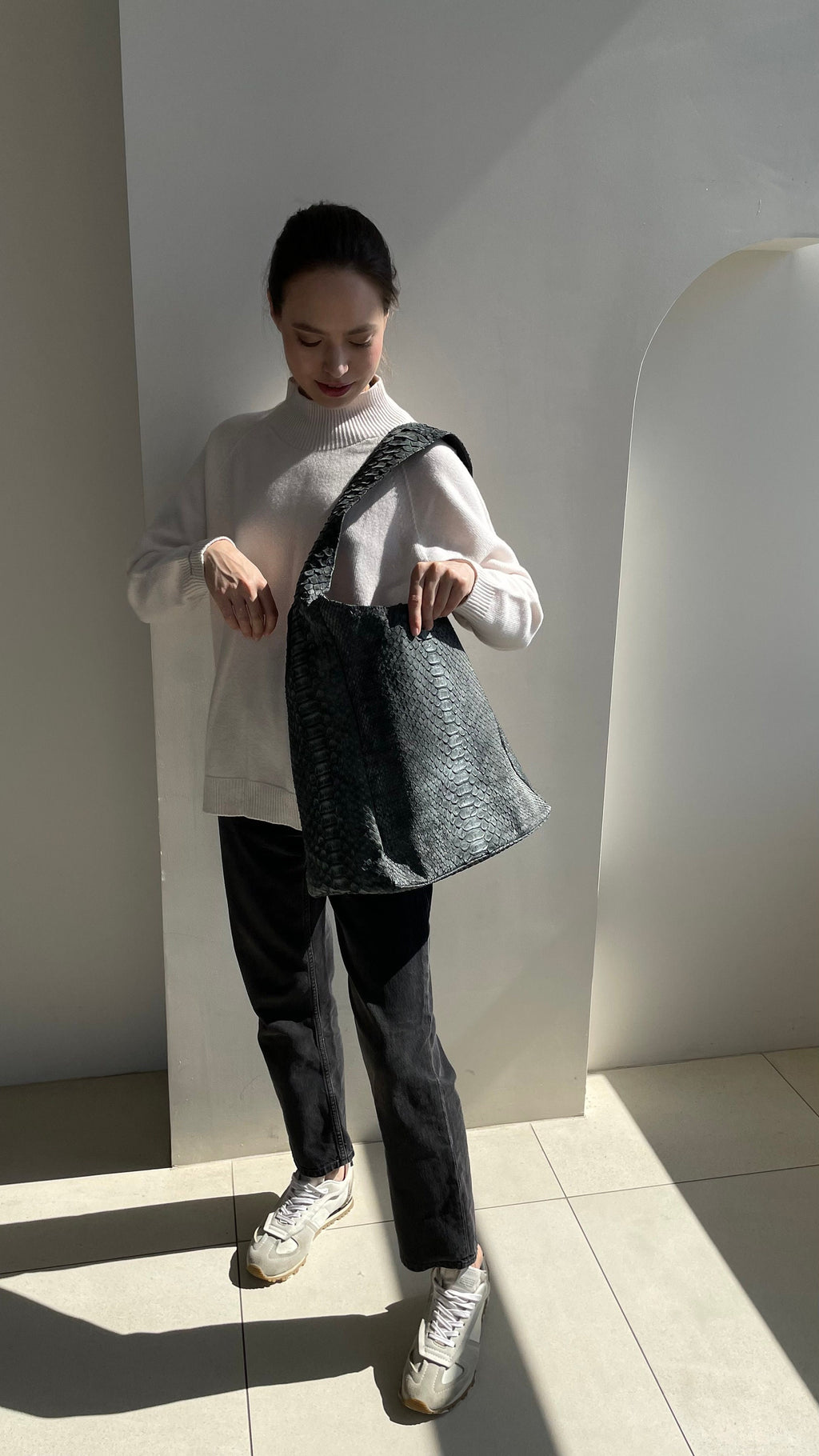 Big Soft Hobo Python Skin Bag RIVA — Grey