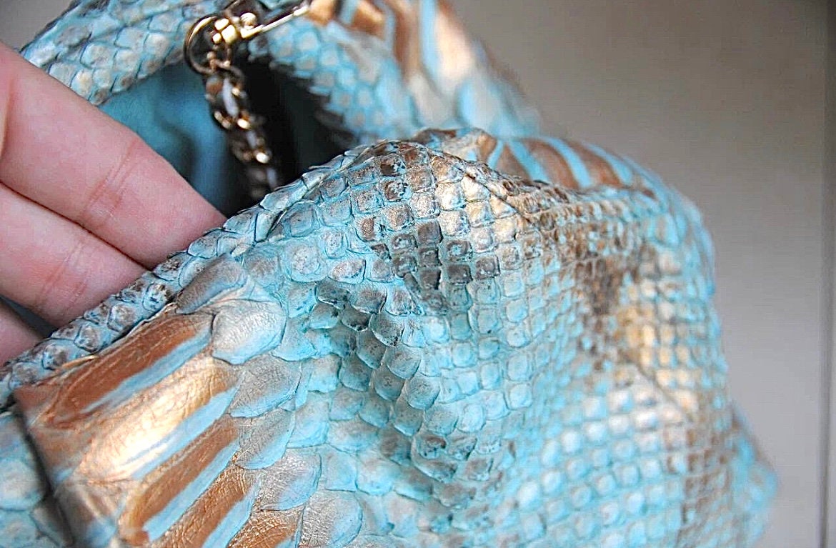 Genuine Python Skin Pouch Bag — Blue