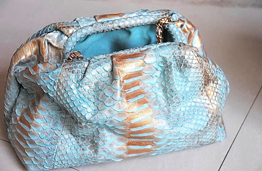 Genuine Python Skin Pouch Bag — Blue