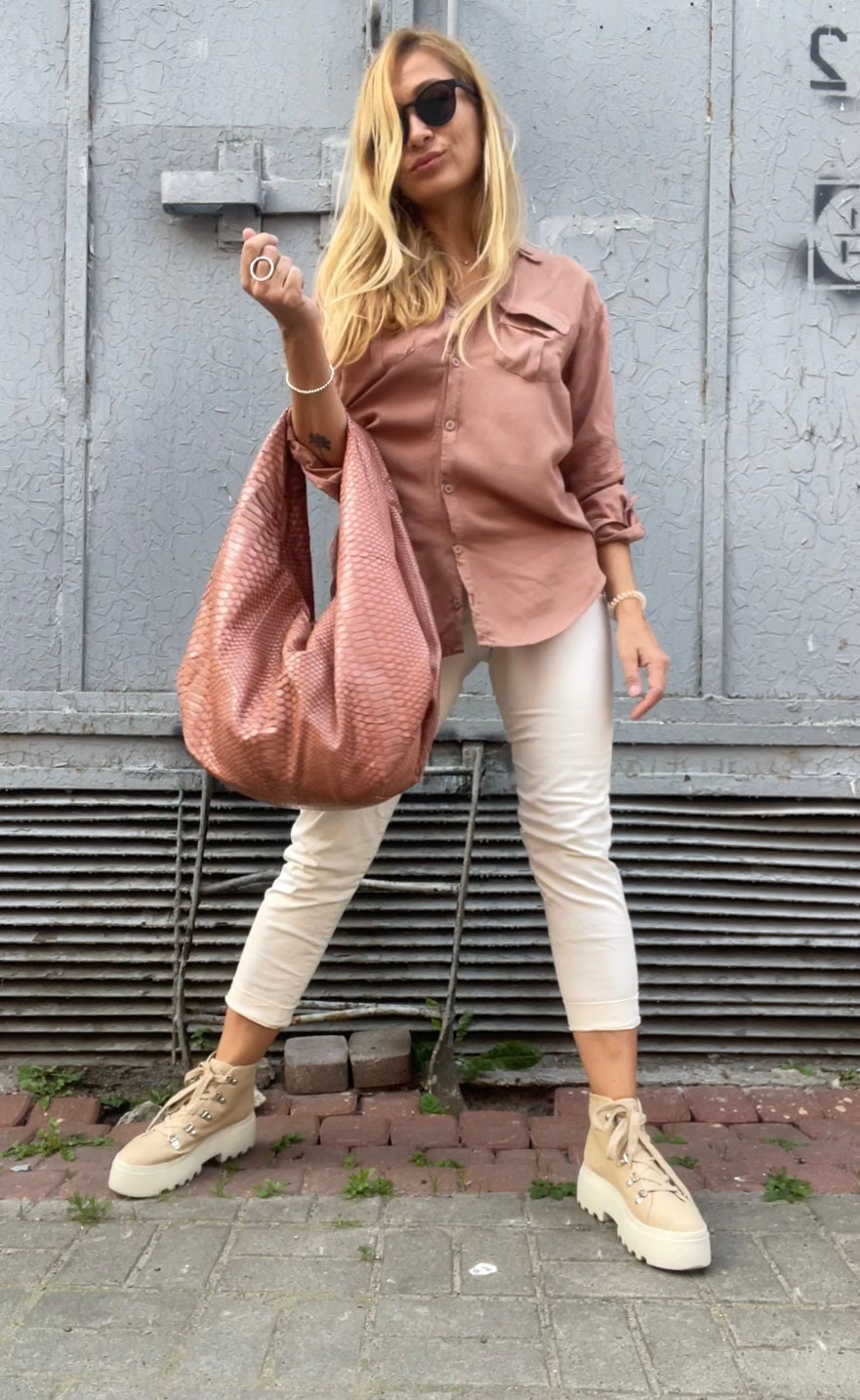 Big Soft Hobo Classy Sport Woman Bag | Purse Genuine Python Skin | Python Skin Products | Beige Big Elegant Leather Designer Soft Bag Snake