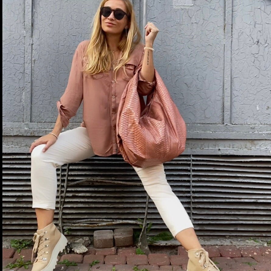 Big Soft Hobo Classy Sport Woman Bag | Purse Genuine Python Skin | Python Skin Products | Beige Big Elegant Leather Designer Soft Bag Snake