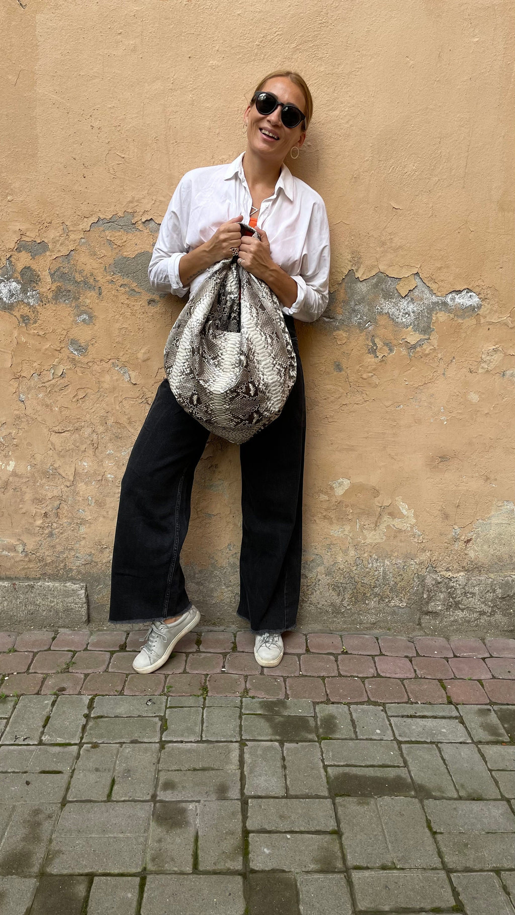 Big Soft Hobo Python Skin Bag — Gray